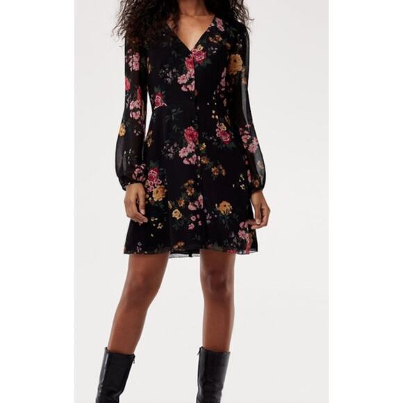Aritzia Wilfred Nazaire Button Front Long Sleeve Black Floral Frenzy Dress - Picture 1 of 10